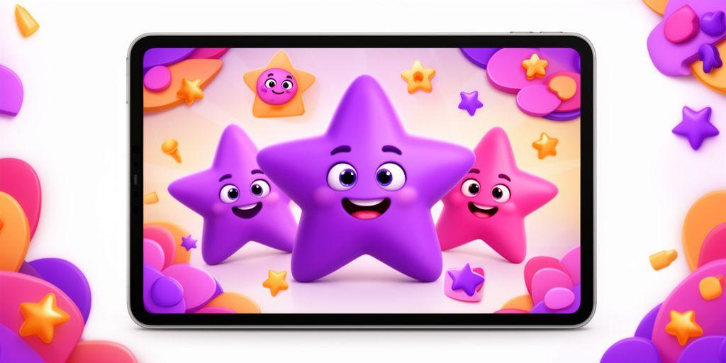 Kids mobile game cover with smiling stars, bold shapes, and cheerful artwork on a tablet-friendly layout