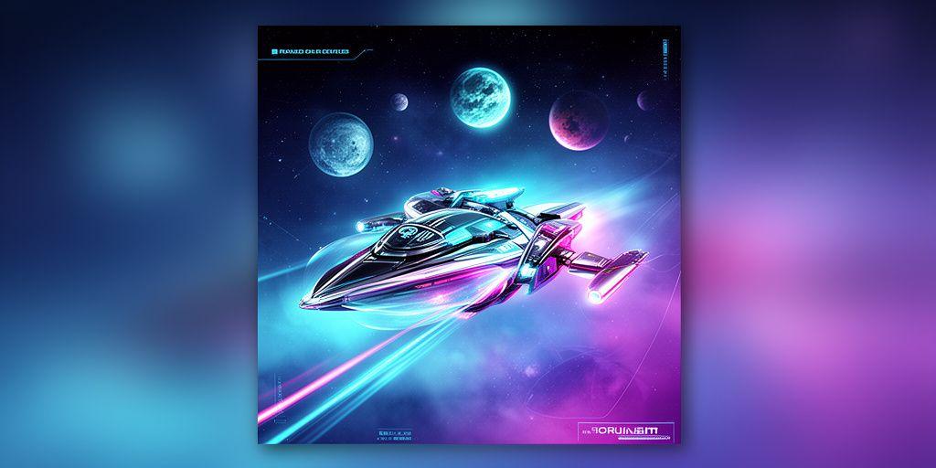 Colourful arcade game cover art with glowing planets, a glossy spaceship, and a playful night-sky scene