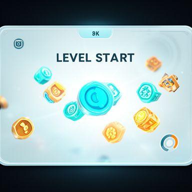 Bright gameplay screenshot showing a level start screen with floating rewards