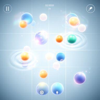 Gameplay screenshot of a touch puzzle moment with score bubbles and neat grid lines